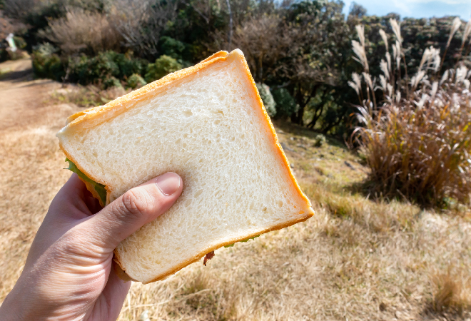食パンを持つ手。